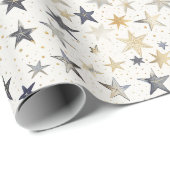 Blaue Gold Sterne Geburtstag Geschenkpapier (Rolleneckpunkt)