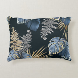 Blaue Gold-Tropen-Palmblatt-Muster-Kunst Dekokissen