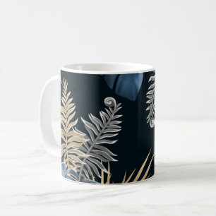 Blaue Gold-Tropen-Palmblatt-Muster-Kunst Kaffeetasse