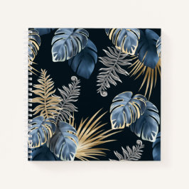 Blaue Gold-Tropen-Palmblatt-Muster-Kunst Notizblock
