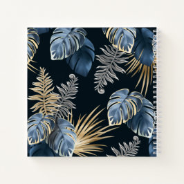Blaue Gold-Tropen-Palmblatt-Muster-Kunst Notizblock