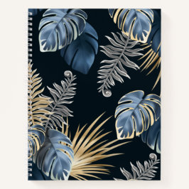Blaue Gold-Tropen-Palmblatt-Muster-Kunst Notizblock