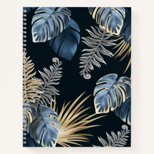 Blaue Gold-Tropen-Palmblatt-Muster-Kunst Notizblock