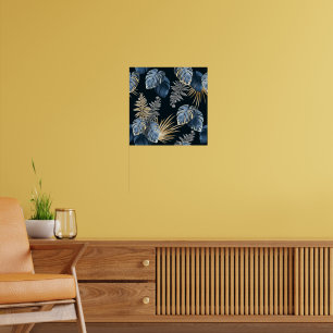Blaue Gold-Tropen-Palmblatt-Muster-Kunst Poster