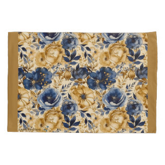 Blaue Gold- und Tan-Floral-Standardpillowcase Kissenbezug