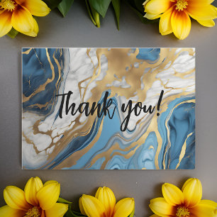 Blaue Gold- und weiße Marmor-Dankeskarte Dankeskarte