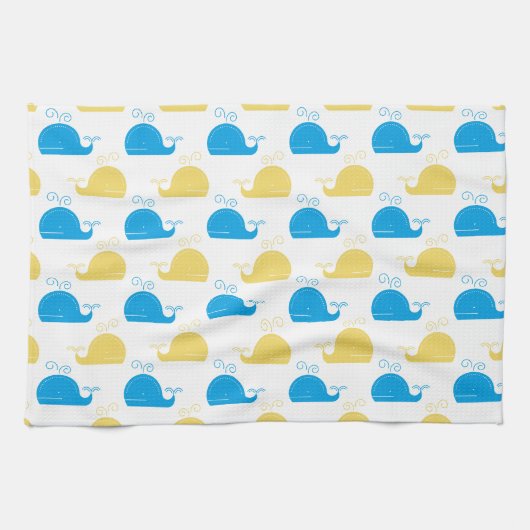 Blaue Gold- und Weißwale Geschirrtuch (Horizontal)