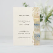 Blaue Gold-Wasserfarbe Save The Date Karte (Stehend Vorderseite)