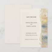 Blaue Gold-Wasserfarbe Save The Date Karte (Vorne/Hinten)