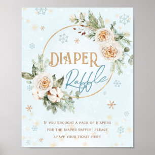 Blaue Gold-Windel-Raffel Winter-Junge-Baby-Party Poster