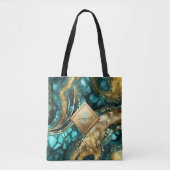 Blaue Goldachat-Geoden-Marmor-Monogramm-Name Tasche (Vorderseite)