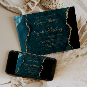 Blaue Goldachat-Hochzeitsschrift Einladung