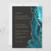 Blaue Goldachat QR-Code Hochzeit Einladung (Vorderseite)