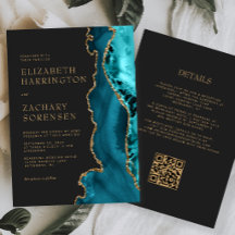Blaue Goldachat QR-Code Hochzeit