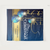 Blaue Goldbälle Weihnachtsrentiere Weihnachtswünsc Wandteppich (Vorderseite (Horizontal))