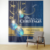 Blaue Goldbälle Weihnachtsrentiere Weihnachtswünsc Wandteppich (Beispiel)