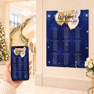 Blaue Goldballons 9 Tische Sitzkarte Poster