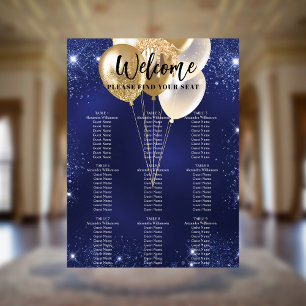 Blaue Goldballons 9 Tische Sitzkarte Poster