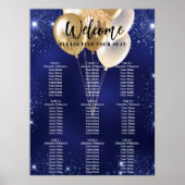 Blaue Goldballons 9 Tische Sitzkarte Poster (Vorne)