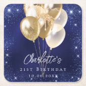 Blaue Goldballons des Glitzer Rechteckiger Pappuntersetzer (Vorderseite)