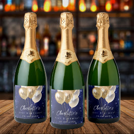 Blaue Goldballons des Glitzer Schaumweinetikett