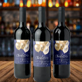 Blaue Goldballons des Glitzer Weinetikett