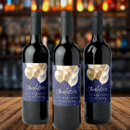 Blaue Goldballons des Glitzer Weinetikett