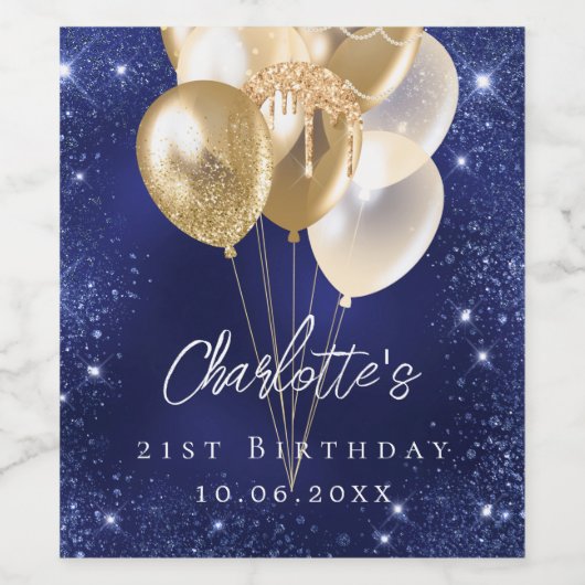 Blaue Goldballons des Glitzer Weinetikett (Einzelnes Label)