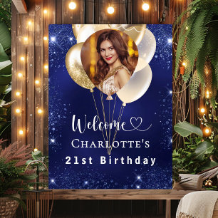 Blaue Goldballons Foto willkommen Poster