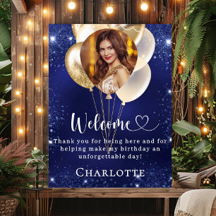 Blaue Goldballons Foto willkommen Poster