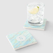 Blaue goldbedruckte Marmormuster - kundenspezifisc Steinuntersetzer (Seitenansicht)