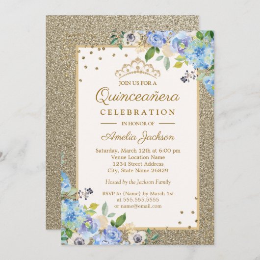 Blaue Goldblume Sparkasse Einladung (Vorne/Hinten)