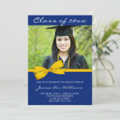 Blaue Goldbogen-Foto-Abschluss-Mitteilung Einladung (Stehend Vorderseite)