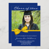 Blaue Goldbogen-Foto-Abschluss-Mitteilung Einladung (Vorne/Hinten)