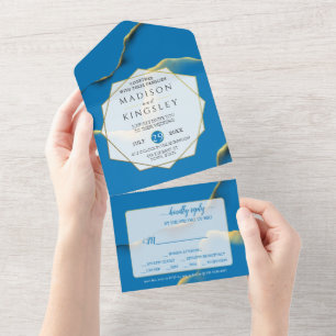 Blaue Goldene Abstrakte Alles in Einem Einladung