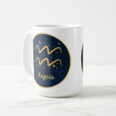 Blaue goldene Aquarius-Sterne Kaffeetasse (Vorderseite Links)