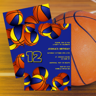 Blaue goldene Basketball Kinder zum Geburtstag Einladung
