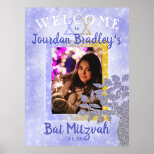 Blaue & Goldene Bat Mitzvah Willkommenskarte Poster