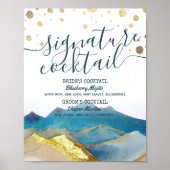 Blaue goldene Berge Hochzeit Signature Drink Menü Poster (Vorne)