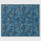 Blaue Goldene Blumen Brautparty Geschenkpapier (Flach)
