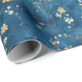 Blaue Goldene Blumen Brautparty Geschenkpapier (Rolleneckpunkt)