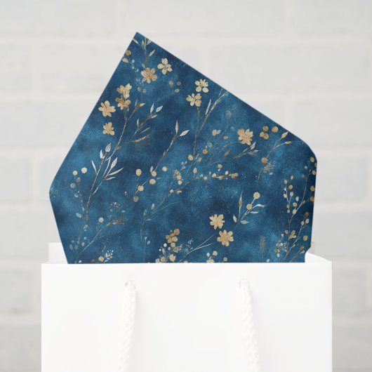 Blaue Goldene Blumen Brautparty Seidenpapier (Geschenktüte)