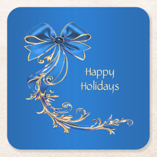 Blaue Goldene Blumen Feiertag Papier Untersetzer