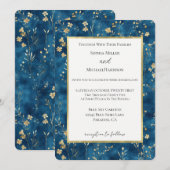 Blaue Goldene Blumen Hochzeit Einladung (Vorne/Hinten)
