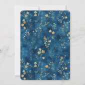 Blaue Goldene Blumen Hochzeit Einladung (Rückseite)