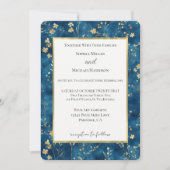 Blaue Goldene Blumen Hochzeit Einladung (Vorderseite)