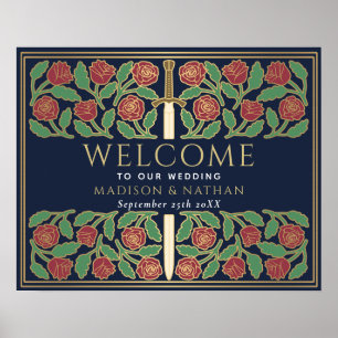 Blaue Goldene Blumen-Schwert Königliche Hochzeits- Poster