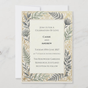 Blaue Goldene Blumenkranz Hochzeit Einladung