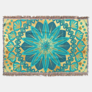 Blaue Goldene Blumenmandala Decke