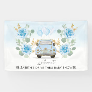 Blaue Goldene Blumige Drive Thru Baby Shower Begrü Banner